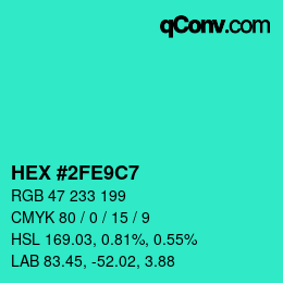 Color code: HEX #2FE9C7 | qconv.com