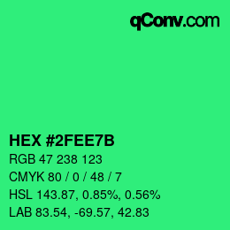 カラーコード: HEX #2FEE7B | qconv.com