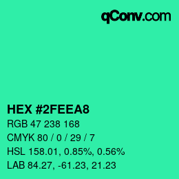 カラーコード: HEX #2FEEA8 | qconv.com