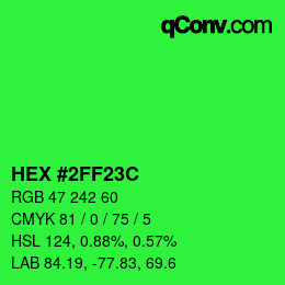 Color code: HEX #2FF23C | qconv.com