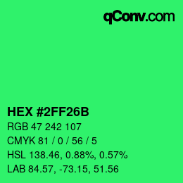 Color code: HEX #2FF26B | qconv.com