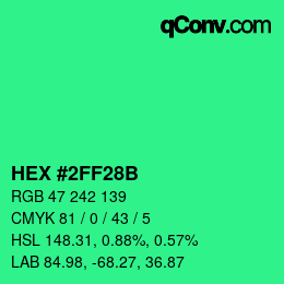 Color code: HEX #2FF28B | qconv.com