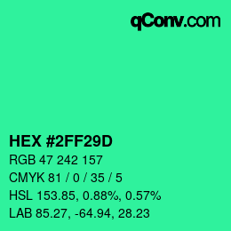 Color code: HEX #2FF29D | qconv.com