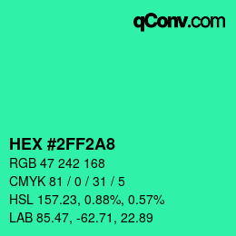 Farbcode: HEX #2FF2A8 | qconv.com