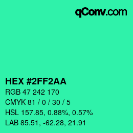 Color code: HEX #2FF2AA | qconv.com