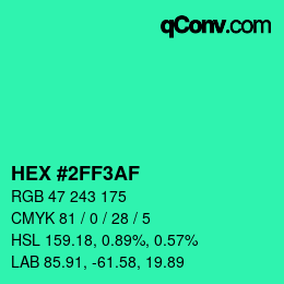 カラーコード: HEX #2FF3AF | qconv.com
