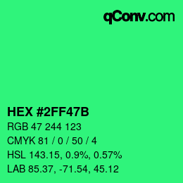 Color code: HEX #2FF47B | qconv.com
