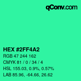 Farbcode: HEX #2FF4A2 | qconv.com