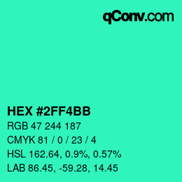 Color code: HEX #2FF4BB | qconv.com