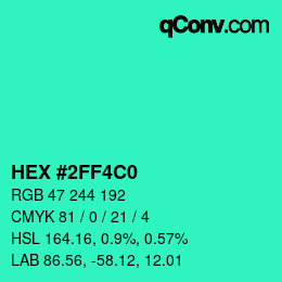 カラーコード: HEX #2FF4C0 | qconv.com