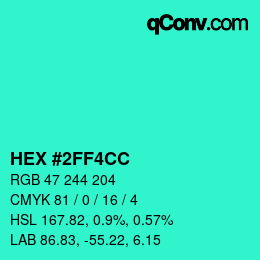 Color code: HEX #2FF4CC | qconv.com