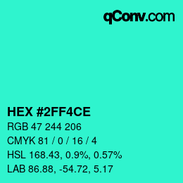 Color code: HEX #2FF4CE | qconv.com