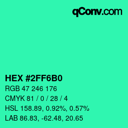 Color code: HEX #2FF6B0 | qconv.com