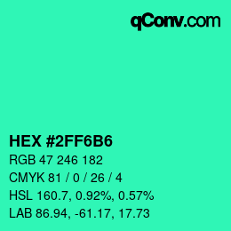 Color code: HEX #2FF6B6 | qconv.com