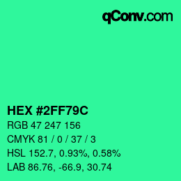 Color code: HEX #2FF79C | qconv.com