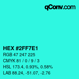 Color code: HEX #2FF7E1 | qconv.com