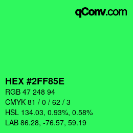 Color code: HEX #2FF85E | qconv.com