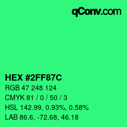 Color code: HEX #2FF87C | qconv.com