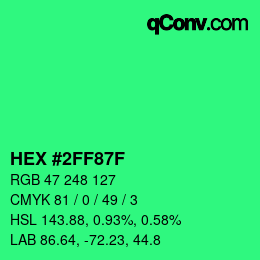 Color code: HEX #2FF87F | qconv.com