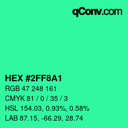 Color code: HEX #2FF8A1 | qconv.com