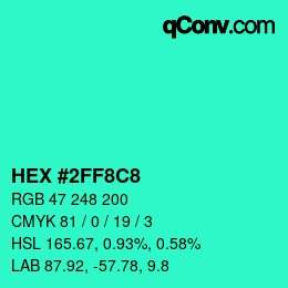Color code: HEX #2FF8C8 | qconv.com