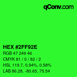 Color code: HEX #2FF92E | qconv.com