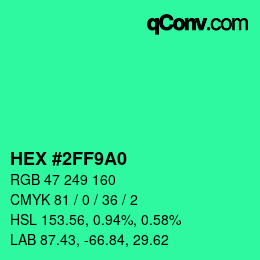 カラーコード: HEX #2FF9A0 | qconv.com