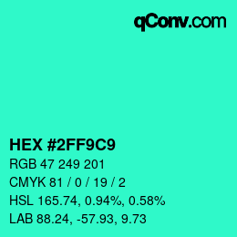 Farbcode: HEX #2FF9C9 | qconv.com