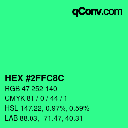 カラーコード: HEX #2FFC8C | qconv.com
