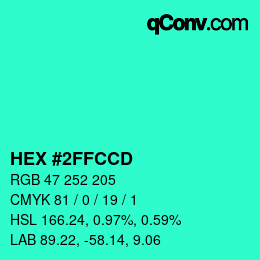 Color code: HEX #2FFCCD | qconv.com