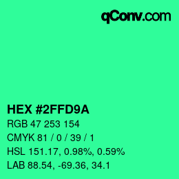 Color code: HEX #2FFD9A | qconv.com