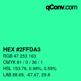 カラーコード: HEX #2FFDA3 | qconv.com