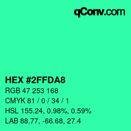 Color code: HEX #2FFDA8 | qconv.com