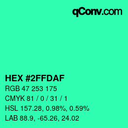 Color code: HEX #2FFDAF | qconv.com