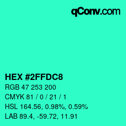 Color code: HEX #2FFDC8 | qconv.com