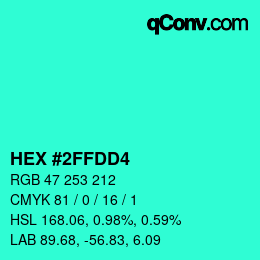 カラーコード: HEX #2FFDD4 | qconv.com