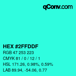 Color code: HEX #2FFDDF | qconv.com