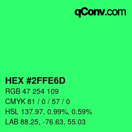 颜色代码: HEX #2FFE6D | qconv.com
