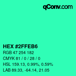 颜色代码: HEX #2FFEB6 | qconv.com