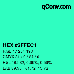 颜色代码: HEX #2FFEC1 | qconv.com