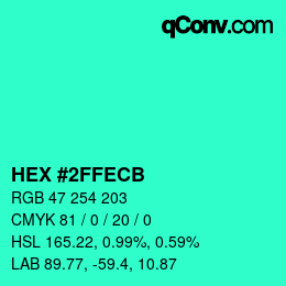 颜色代码: HEX #2FFECB | qconv.com