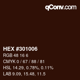 颜色代码: HEX #301006 | qconv.com
