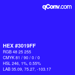 Color code: HEX #3019FF | qconv.com