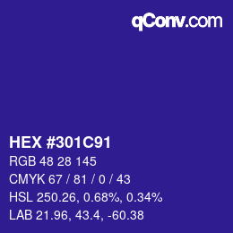 Farbcode: HEX #301C91 | qconv.com