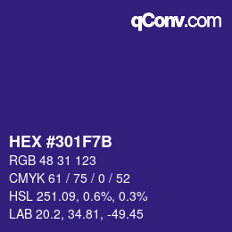 Color code: HEX #301F7B | qconv.com