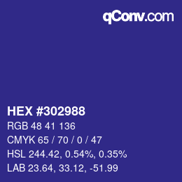 颜色代码: HEX #302988 | qconv.com