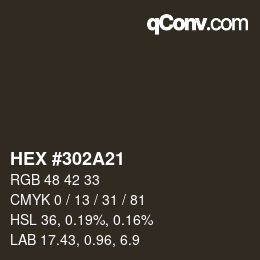 颜色代码: HEX #302A21 | qconv.com