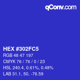 カラーコード: HEX #302FC5 | qconv.com