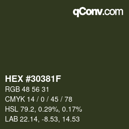 Color code: HEX #30381F | qconv.com