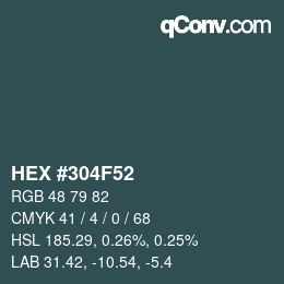 カラーコード: HEX #304F52 | qconv.com